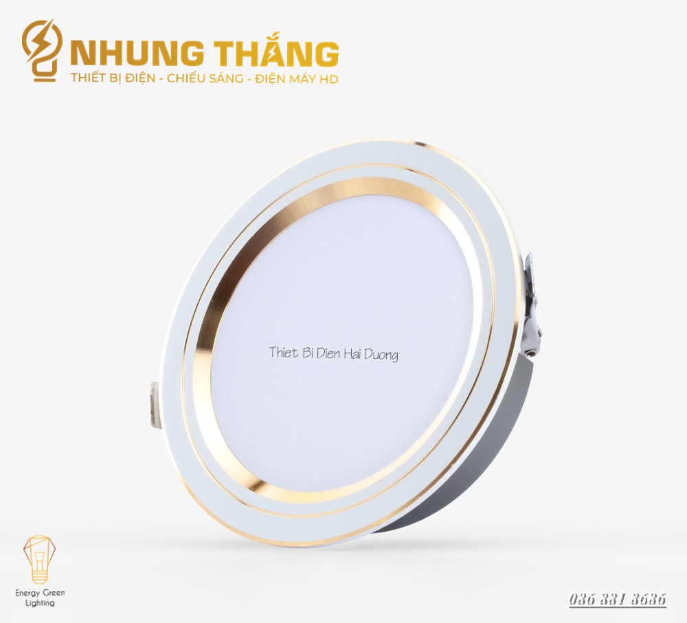 Combo Đèn Led Âm Trần Downlight Đổi Màu Rạng Đông AT20 ĐM - Công Suất 8w - Khoét Lỗ 90mm - Viền Vàng