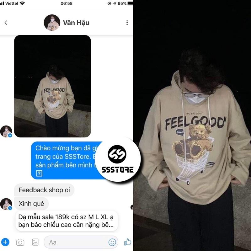 Áo hoodie gấu màu đen + kem ảnh thật unisex