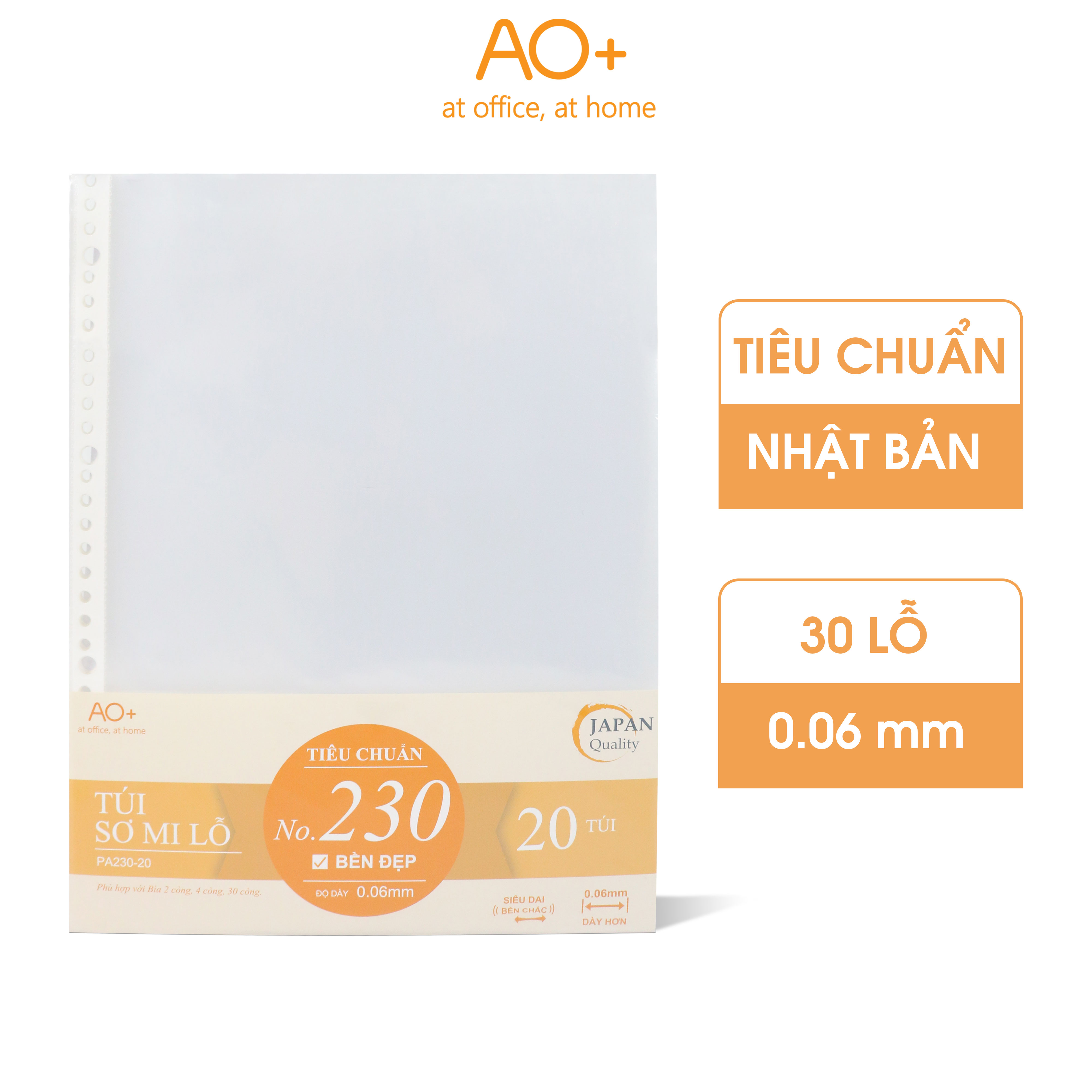 Bìa Lỗ (Túi Sơ Mi) A4, AO+, Dày 0.06 mm, 30 lỗ (Xấp 20/50 Cái)