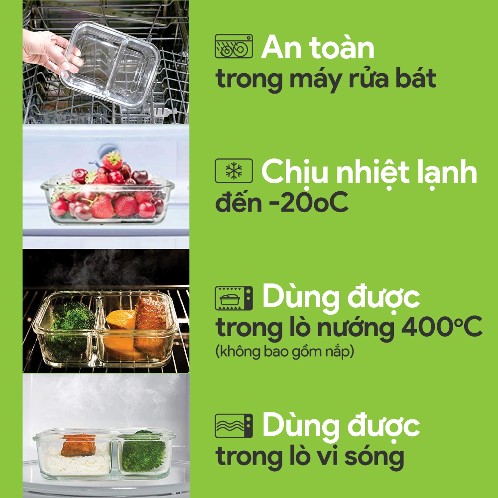 Bộ 2 Hộp Cơm Thủy Tinh Văn Phòng (1040ml và 640ml) 2GOOD MasterSeal Kèm Túi - Hàng Chính Hãng