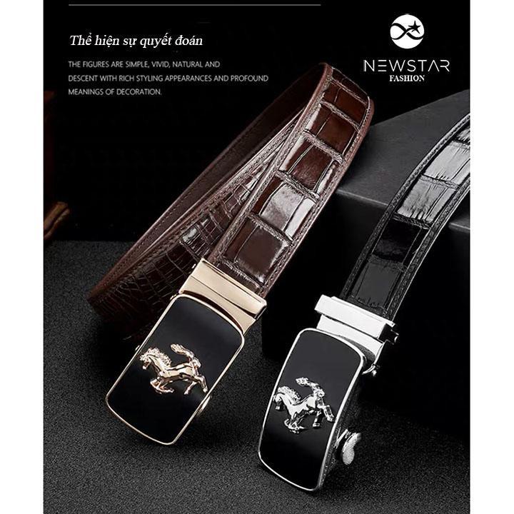 Thắt Lưng Nam DA BÒ Dập Vân Cá Sấu, Khóa tự động hình con ngựa, Khóa chống gỉ bền đẹp sang trọng,Tặng Kèm Móc Khóa