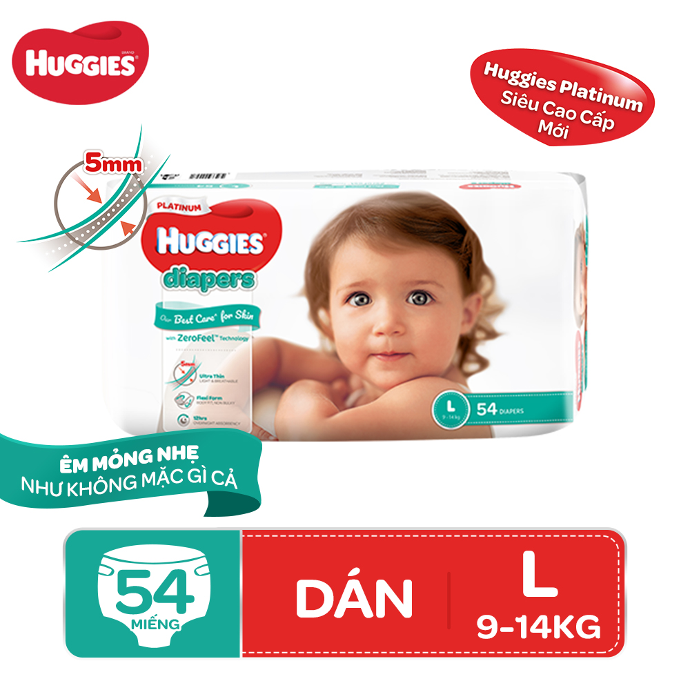 Tã Dán Siêu Cao Cấp Huggies Platinum size L54 - 54 Miếng (9 -14kg)