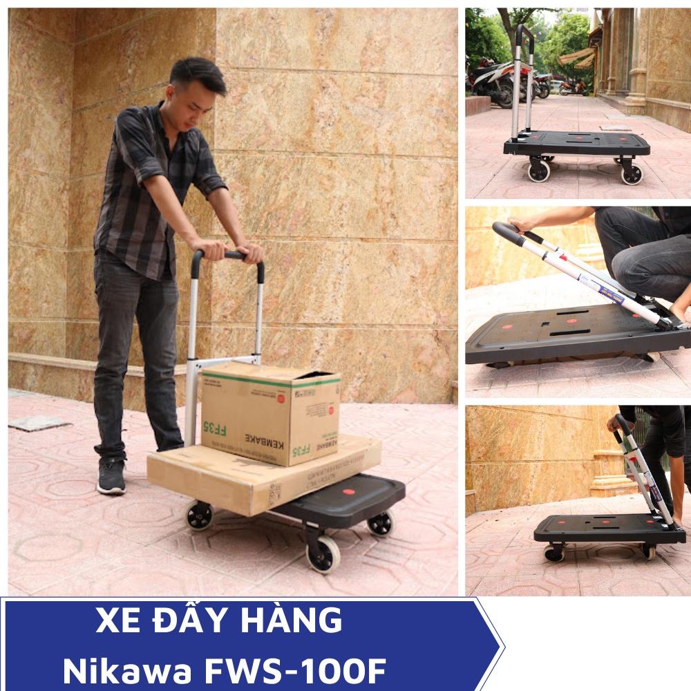 Xe đẩy hàng, xe kéo hàng Nika.wa FWS-100F, 4 bánh, tải trọng 100kg, sàn nhựa, bảo hành 18 tháng.