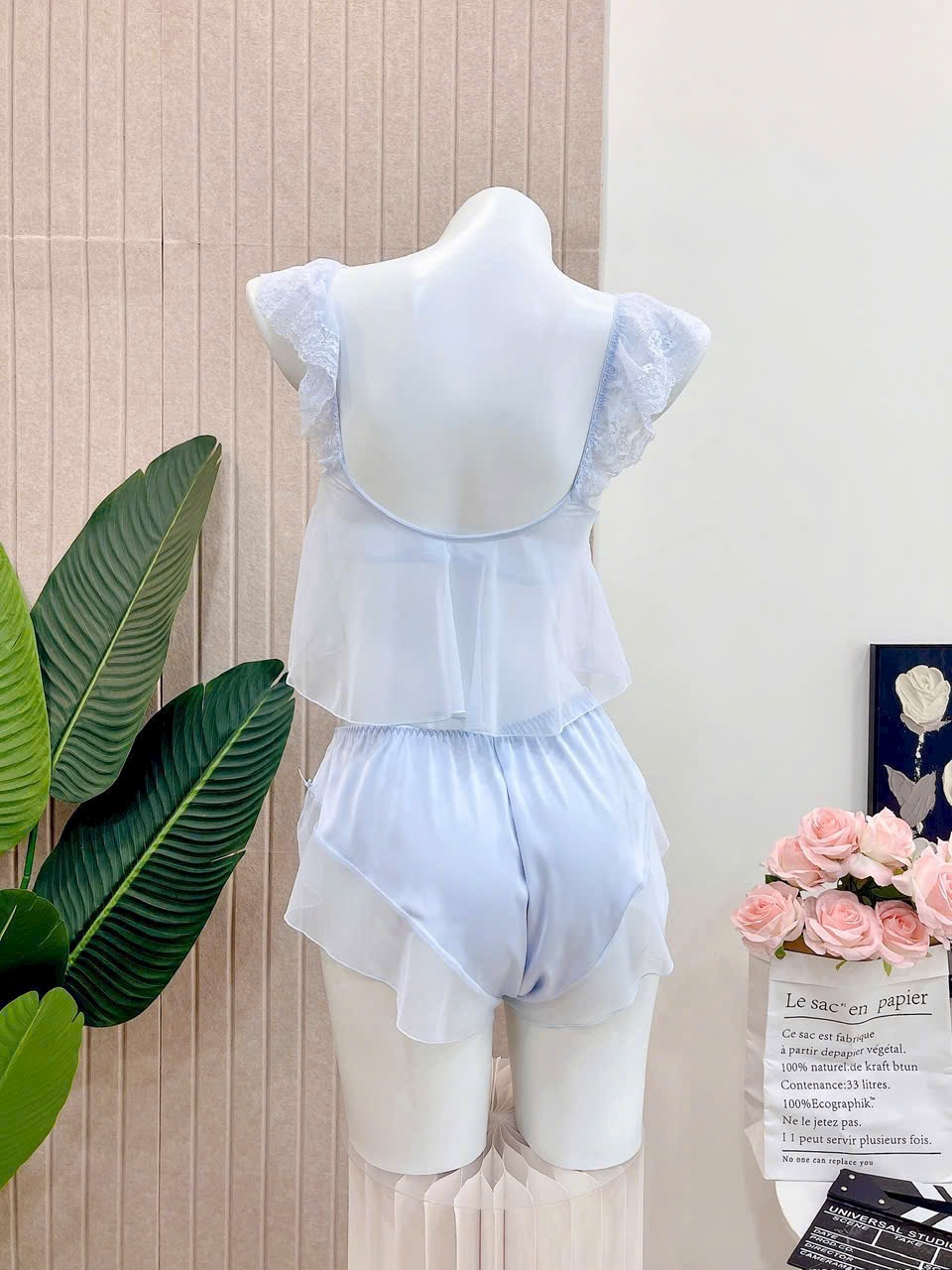 Bộ Đồ Ngủ B567 Lụa Quảng Châu Viền Ren Lưới Cao Cấp Sexy