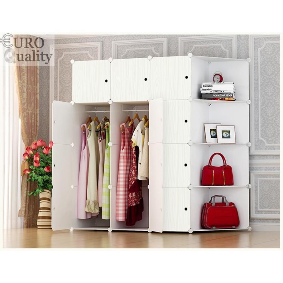 Tủ nhựa lắp ghép vân gỗ cao cấp Euro Quality 12 ô có kệ để giày