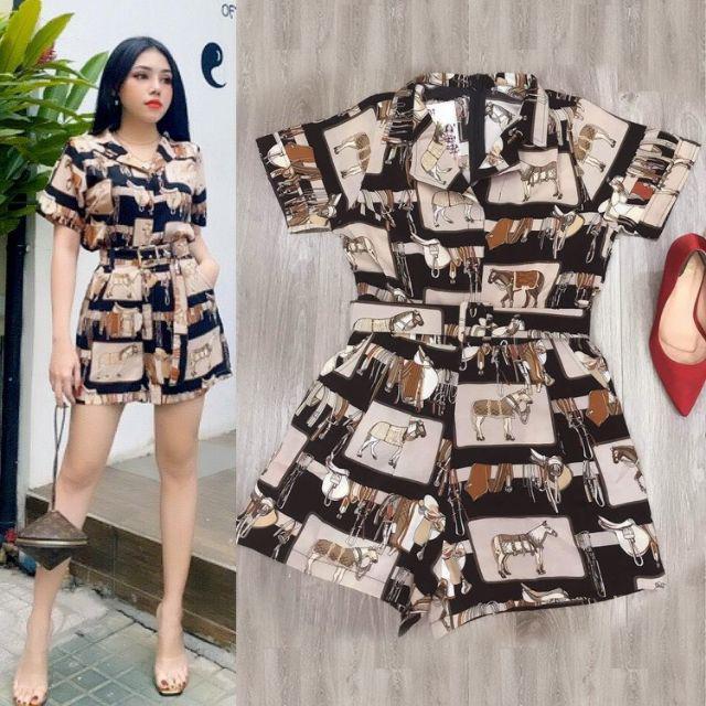 Jum short họa tiết con ngựa kèm belt rời xinh xắn