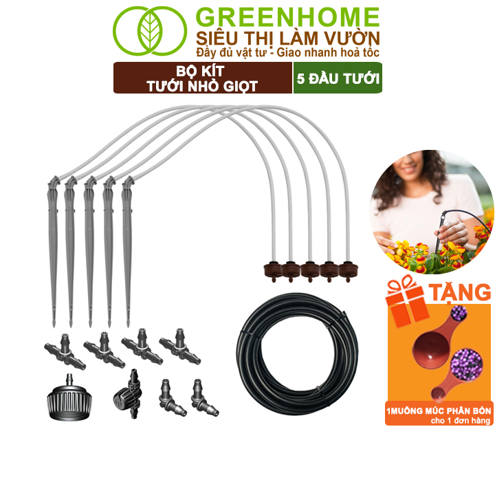 Bộ Kít Tưới Nhỏ Giọt Greenhome, Thiết Bị Tưới Cây, Đầu Tưới Bù Áp, Tiết Kiệm Lượng Nước, Thời Gian Tưới, Dễ Dàng Lắp Đặt