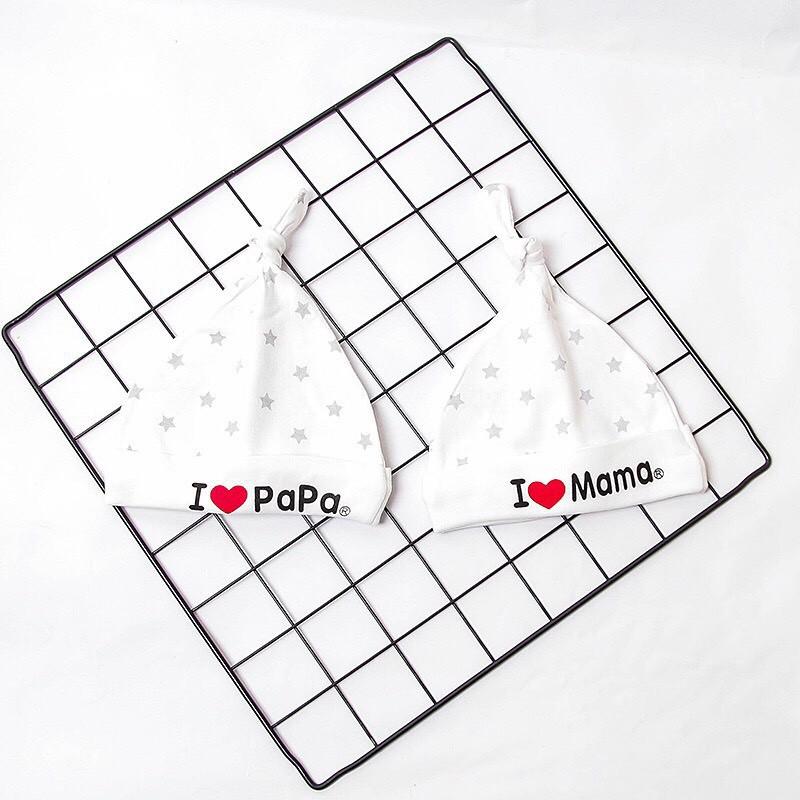 Set 2 mũ thắt nút I Love Papa&Mama cho bé