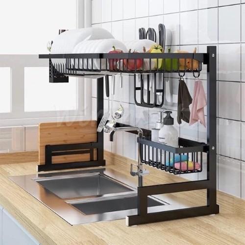 Kệ úp chén bát thông minh inox 201 phủ sơn tĩnh điện đen loại dành cho chậu 2 bồn rửa - Hàng cao cấp chịu lực đến 50kg