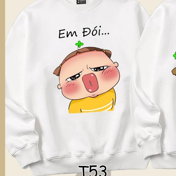 Áo Sweater cặp đôi quỳnh AK em đói, ăn anh này dễ thương