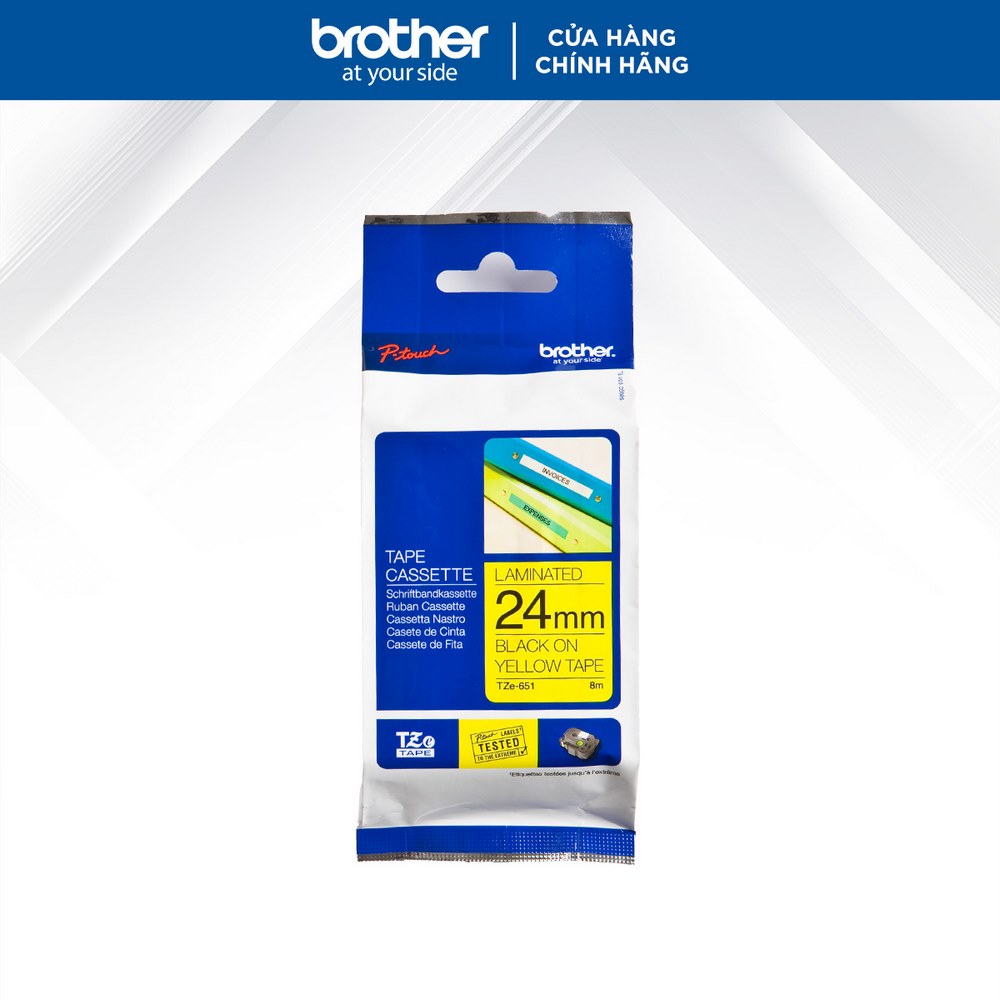 Nhãn in Brother TZe-651 chữ đen trên nền vàng (24mm) - Hàng chính hãng