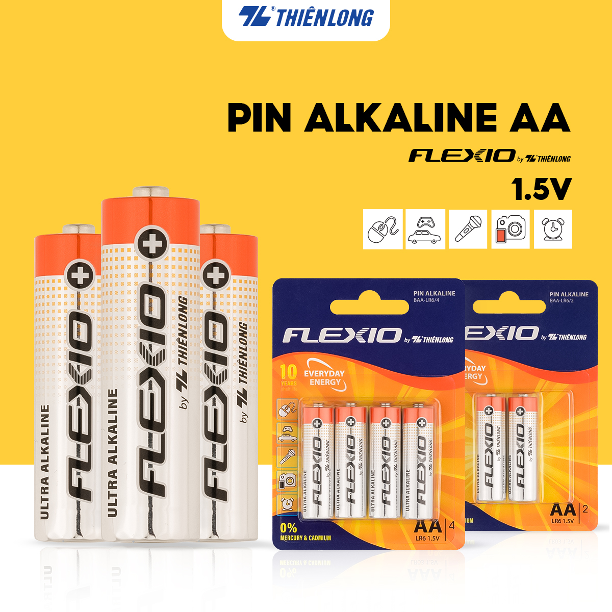 Vỉ 2 Pin Alkaline AA Thiên Long Flexio