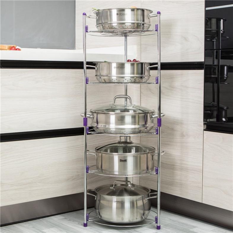 Kệ để đồ nhà bếp 5 tầng inox 304 cao cấp, giá để xoong nồi có thể thay đổi sang kệ 2 tầng, 3 tầng, 4 tầng
