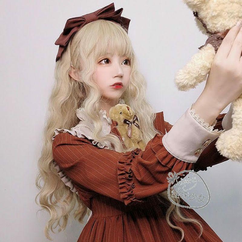 Wig teen/lolita/cosplay vàng nâu mật ong A8215 xoăn trục - Nguyên đầu dài