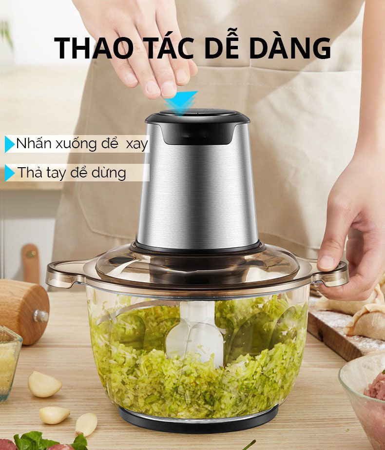 Máy xay thịt đa năng dung tích 2L với lưỡi dao kép inox không gỉ, sắc bén- Chất liệu cao cấp- An toàn cho sức khỏe