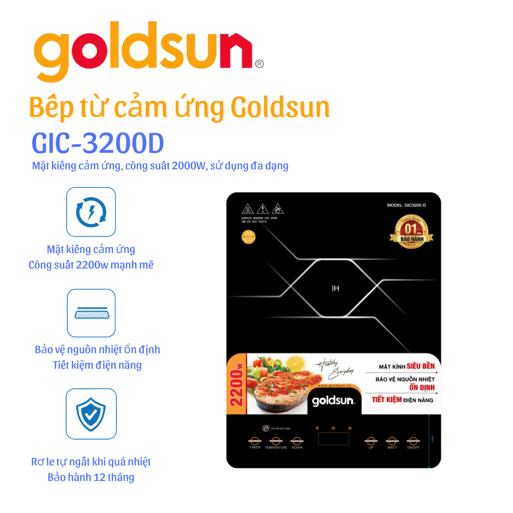 Bếp Điện Từ Đơn Goldsun GIC3200-D – Hàng Chính Hãng