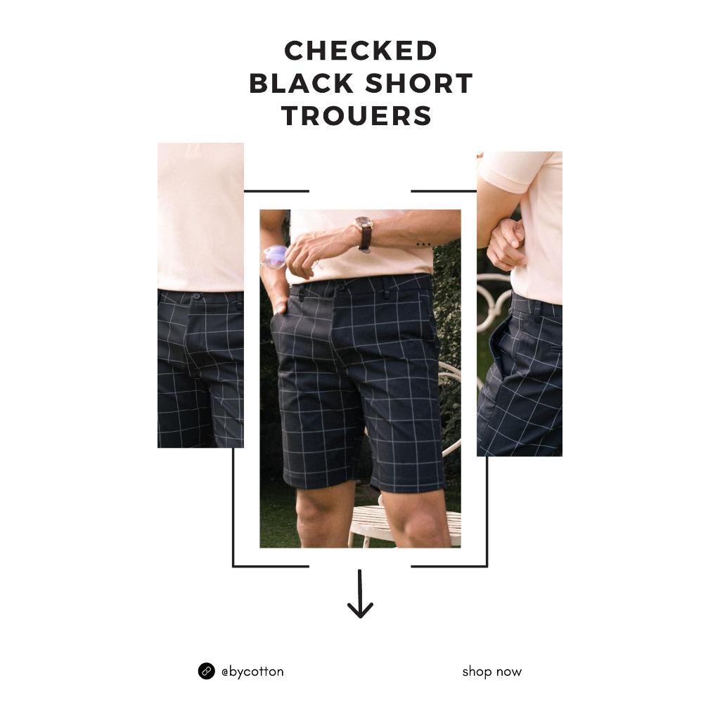 Quần Short Kate Cotton Nam BY COTTON Checked Black Trouers