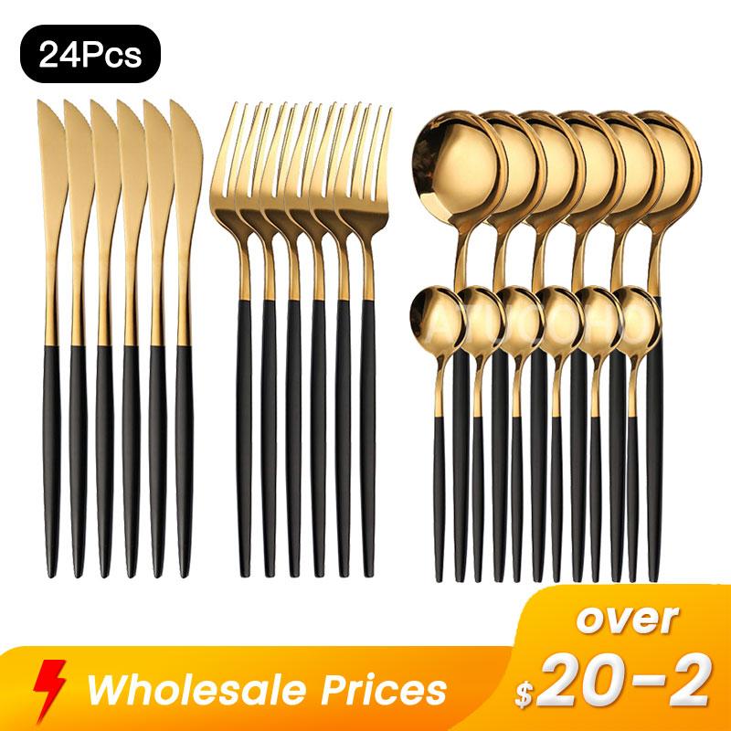 24PCS Bộ Dao Kéo Inox Chén Ăn Bộ Dao Dĩa Cà Phê Thìa Phẳng Bằng Bộ Đồ Nhà Bếp Cao Cấp Tinh Tế Bộ Đồ Ăn