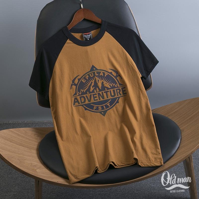 Áo Thun Cổ Tròn, Tay Áo Raglan In Hình Vintage, 100% Cotton, Áo Phông Tay Đùi Vải Mịn Phong Cách Classic, Retro OLDMAN