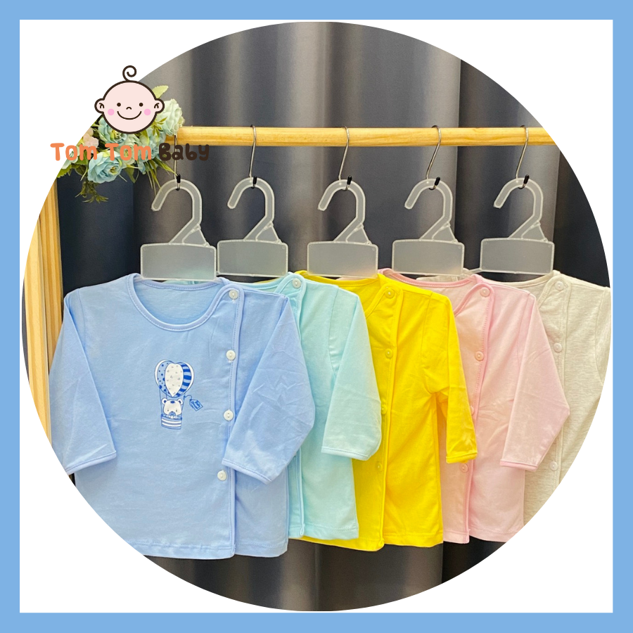 Hình ảnh Combo 5 áo sơ sinh Tay Dài Cài Nút Lệch Màu Thái Hà Thịnh - Size 1,2,3 cho bé sơ sinh-9kg