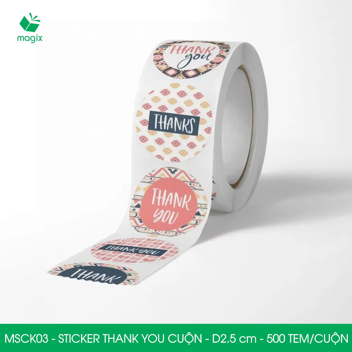 MSCK03 - D2.5 cm - Cuộn 500 sticker thank you tròn, nhãn dán thank you, tem dán cảm ơn