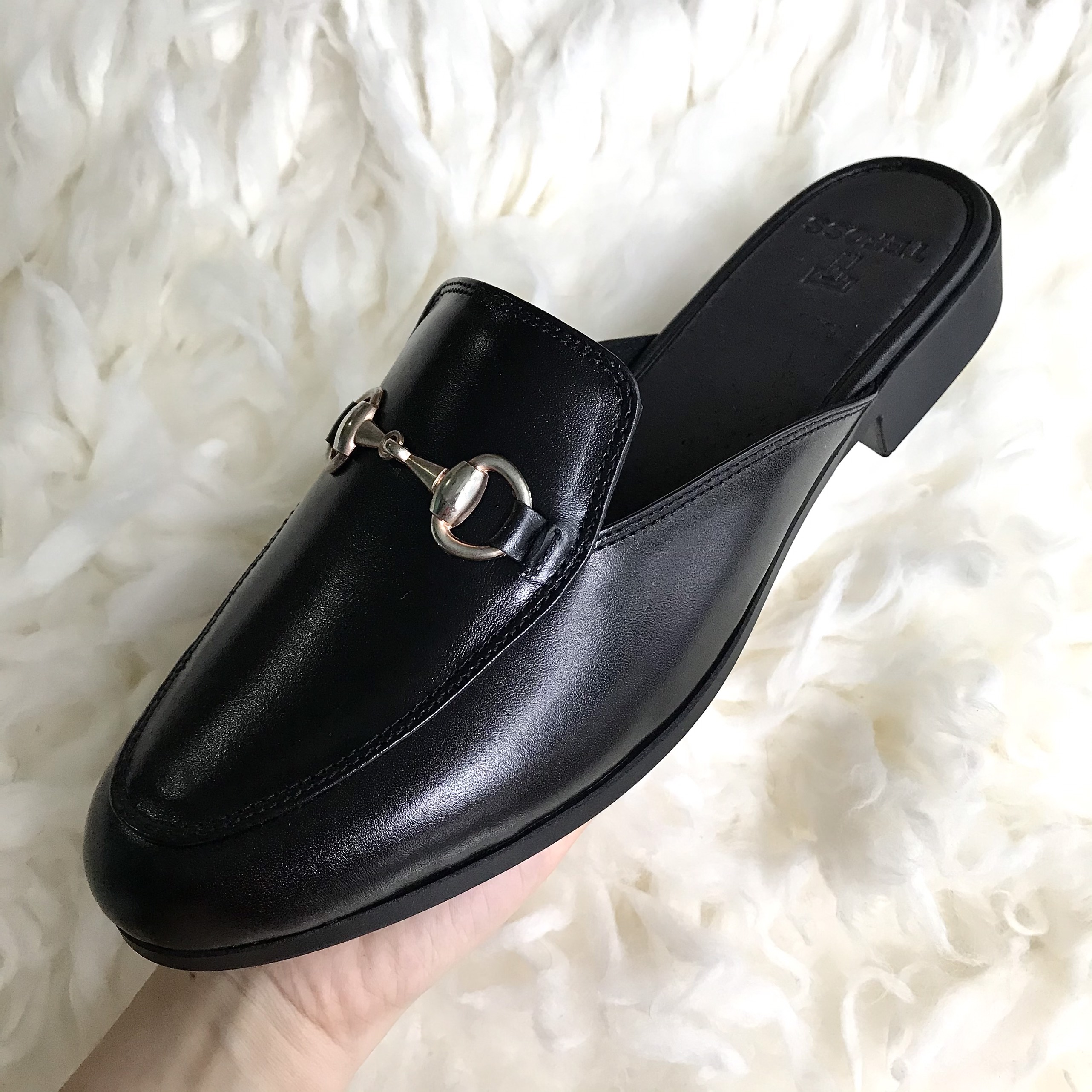 Giày sục da bò đen khóa cổ điển TEFOSS HNSUC độc lạ và sang trọng size 38 - 43