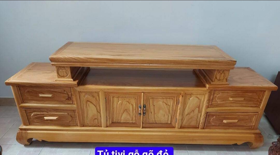 Kệ Để Tivi Gỗ Gỏ Đỏ Tài Lộc Hiện Đại 2M ,Kệ Gỗ Trang Trí phòng Khách
