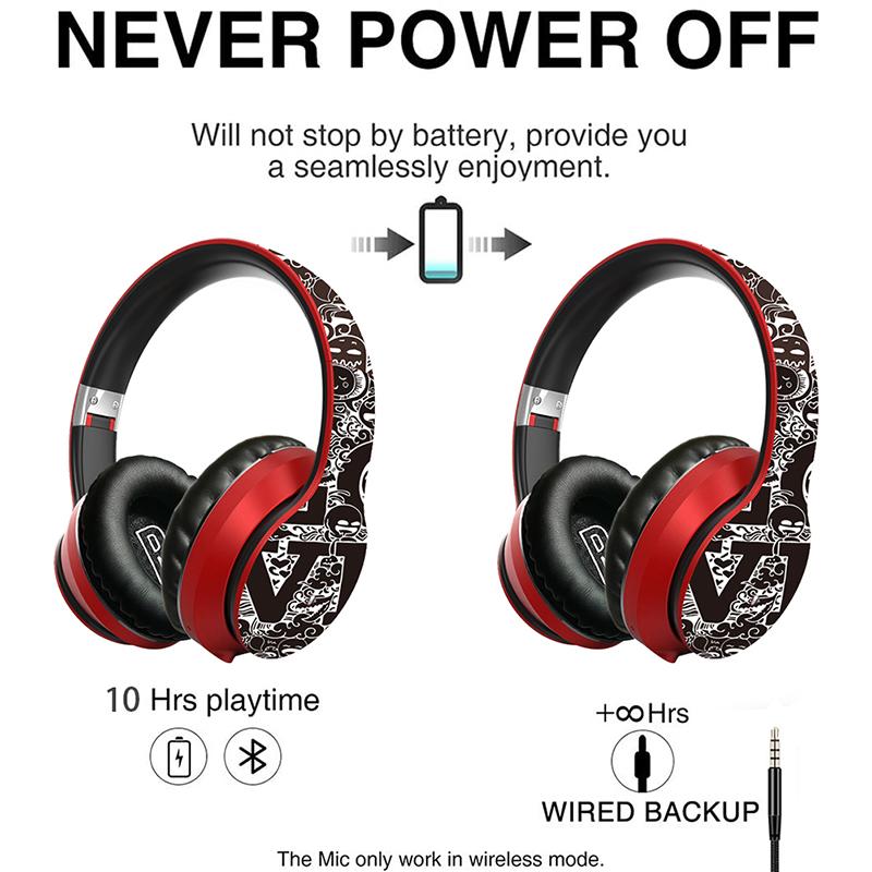 Không Dây Bluetooth 5.0 Tai Nghe Trên Tai Headest Graffiti Thiết Kế Có Thể Gấp Gọn Tai Nghe Có Mic Stereo Hi-Fi Cho Điện Thoại Máy Tính Laptop