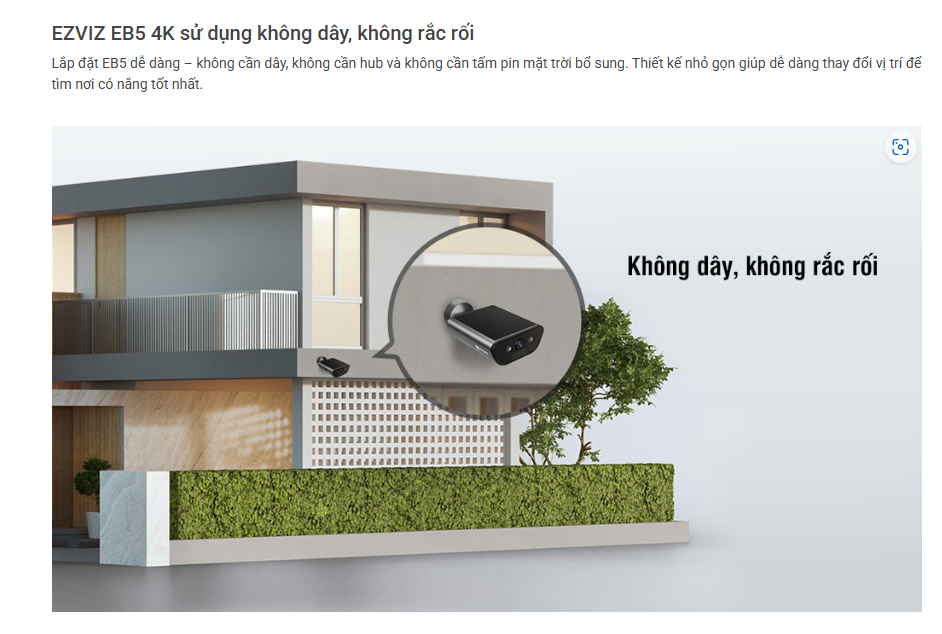 Camera Wifi dùng pin EZVIZ EB5 4K 8MP, nhận diện được người với AI, Phát hiện phương tiện, thú cưng - HÀNG CHÍNH HÃNG