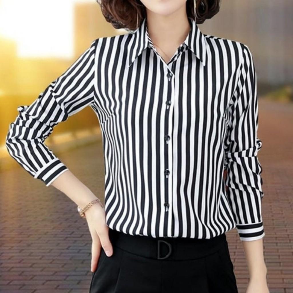 Áo Sơ Mi Nữ Dài Tay Kẻ Sọc Thời Trang Công Sở Thanh Lịch PONIVA Chất Liệu Mềm Mại Thấm Hút Mồ Hôi Tốt