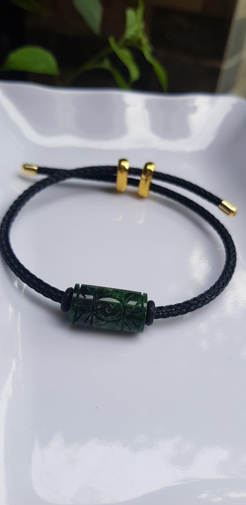 Vòng Đeo tay Mới charm Lu Thống Đồng Tiền Xanh Đậm đẹp Hạt Lu Đồng Tiền Đá cẩm thạch tự nhiên dây đen rút chỉnh theo tay tùy ý Hợp nữ mệnh Thủy mệnh Mộc hợp ạ