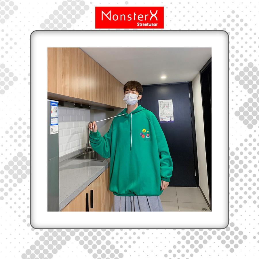 Áo mũ Hoodie Unisex MonsterX Smile form rộng 5 màu nỉ bông cặp đôi nam nữ Oversize Ulzzang thu đông