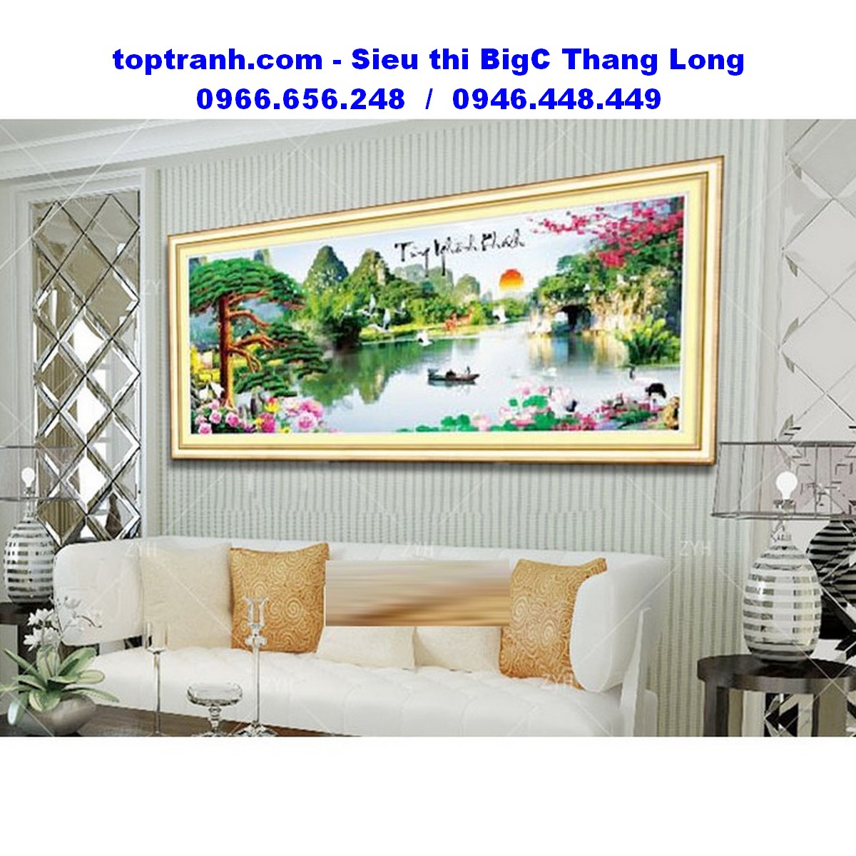 Tranh thêu chữ thập phong cảnh tùng nghênh khách 222873 chưa thêu