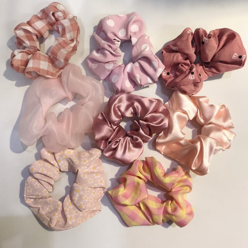 Dây buộc tóc scrunchies đẹp, chun cột tóc vải họa tiết hoa hàn quốc(giao mầu ngẫu nhiên)