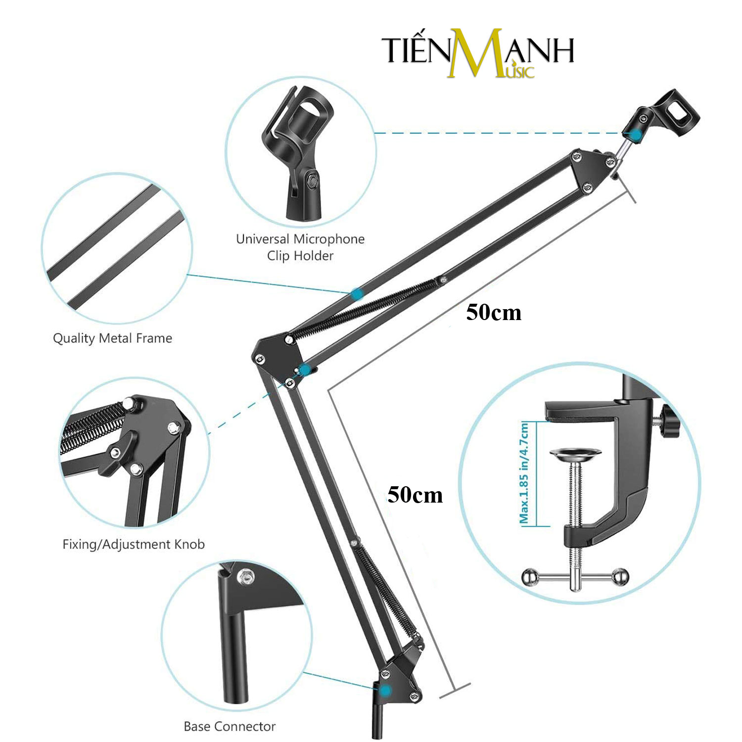 Chân Micro Kẹp Bàn Arm Dr.MIC NB37 (Cỡ Trung) - Giá đỡ đế Mic Stand NB-37 Microphone Thu Âm LiveStream Hàng Chính Hãng - Kèm Móng Gẩy DreamMaker