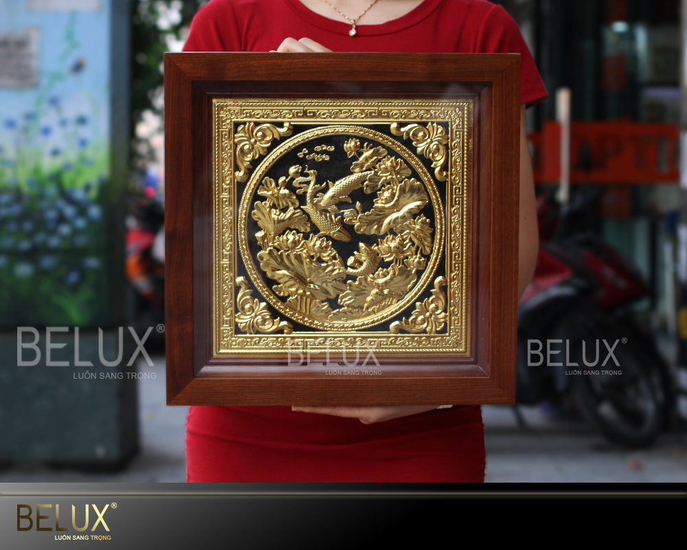 Tranh Cá Chép Hoa Sen mạ vàng 24k