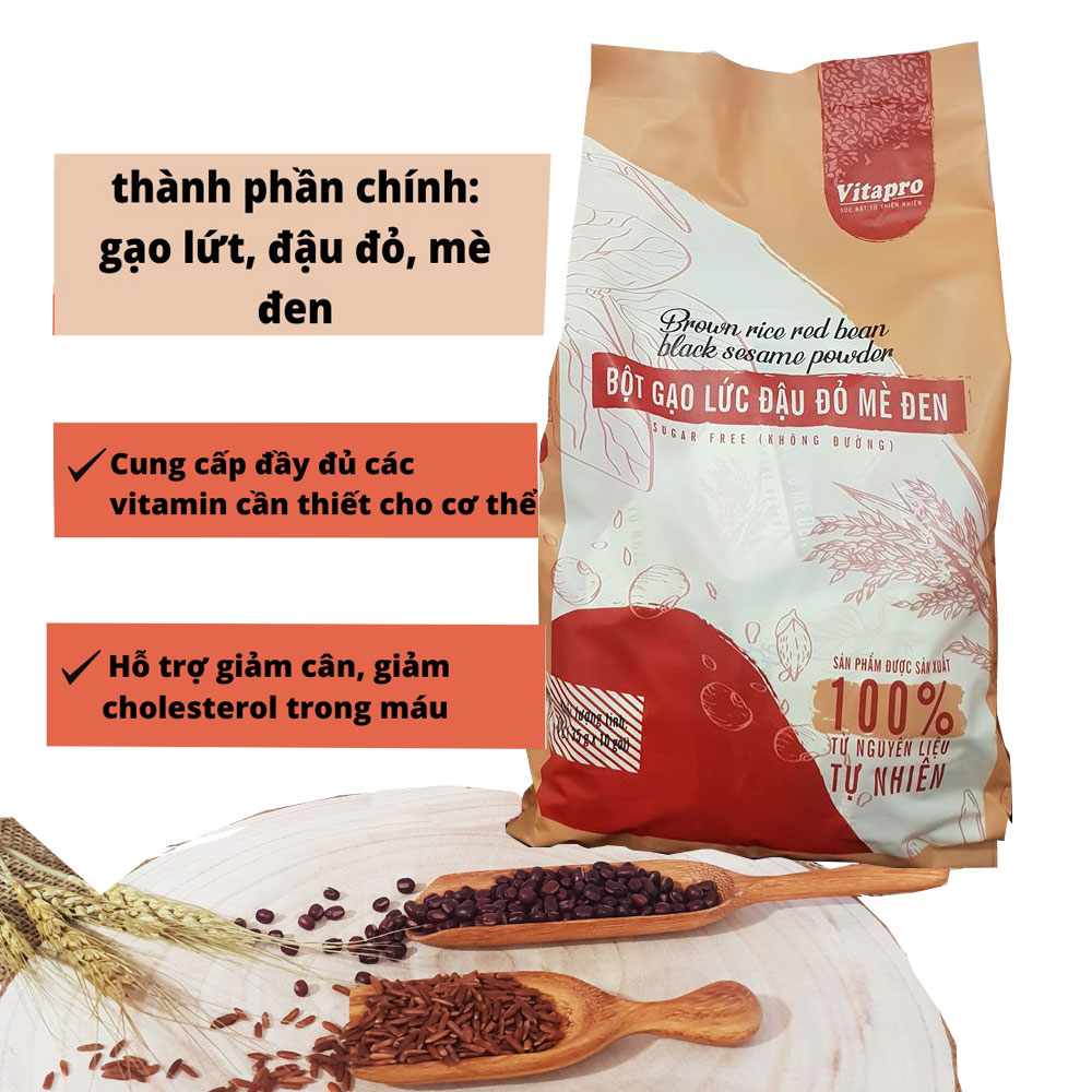 Bột Gạo Lức Đậu Đỏ Mè Đen (Không Đường) Vitapro (350gr) Thơm Ngon Dinh Dưỡng, Hỗ Trợ Giảm Cân, Giảm Cholesterol – Hàng Chính Hãng