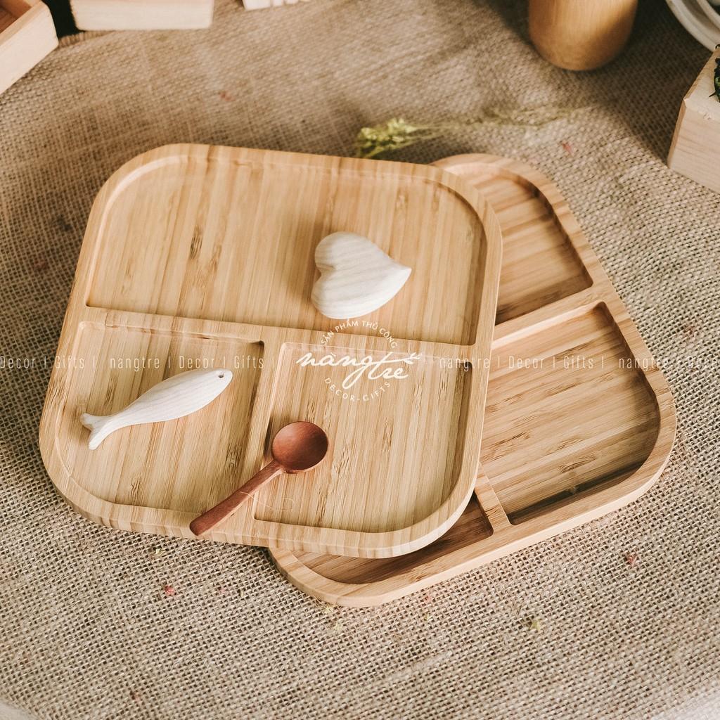 Khay gỗ tre 3 ngăn - Trang trí - Đựng thức ăn