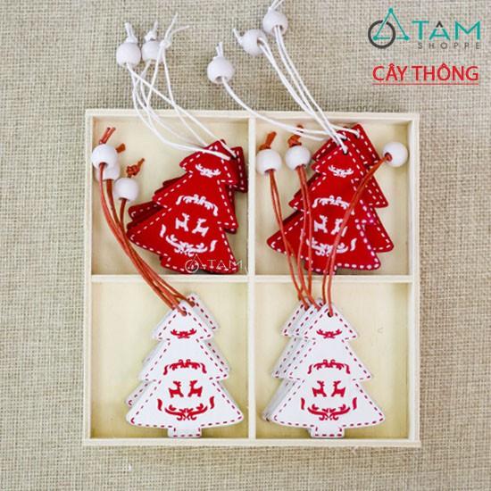 Hộp 12 cái phụ kiện treo Noel gỗ chủ đề trắng đỏ X-HPK-06