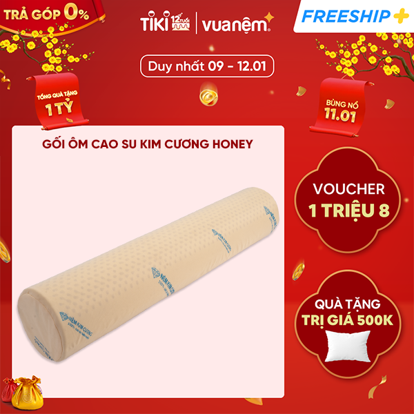 Gối ôm cao su cao cấp Kim Cương Honey 20x100cm thiết kế lỗ thông hơi xung quanh gối, giúp ngăn chặn nấm mốc tạo sự thoáng mát