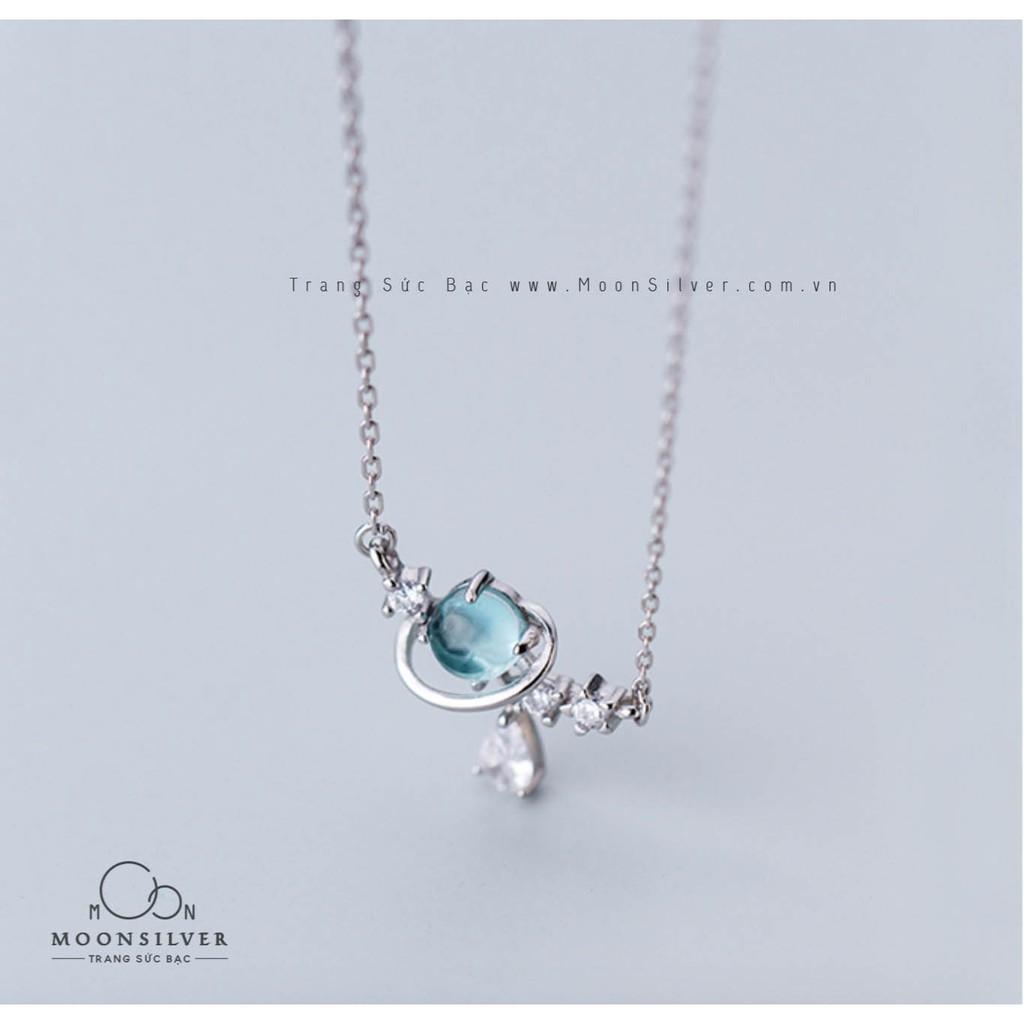 Dây chuyền bạc moonsilver vòng cổ bạc nữ Aurora chuỗi sao, hành tinh xanh, blue beautifull