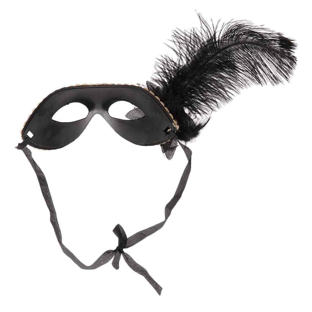 7xFeather Flower Mask Masquerade Ball Party Eye Mask Venetian Eye Mask Black