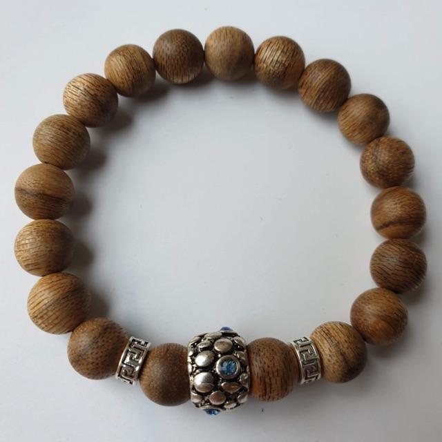 Vòng trầm hương mix charm bạc Pháp