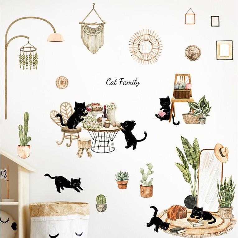 Decal dán tường trang trí - CAT FAMILY TINH NGHỊCH