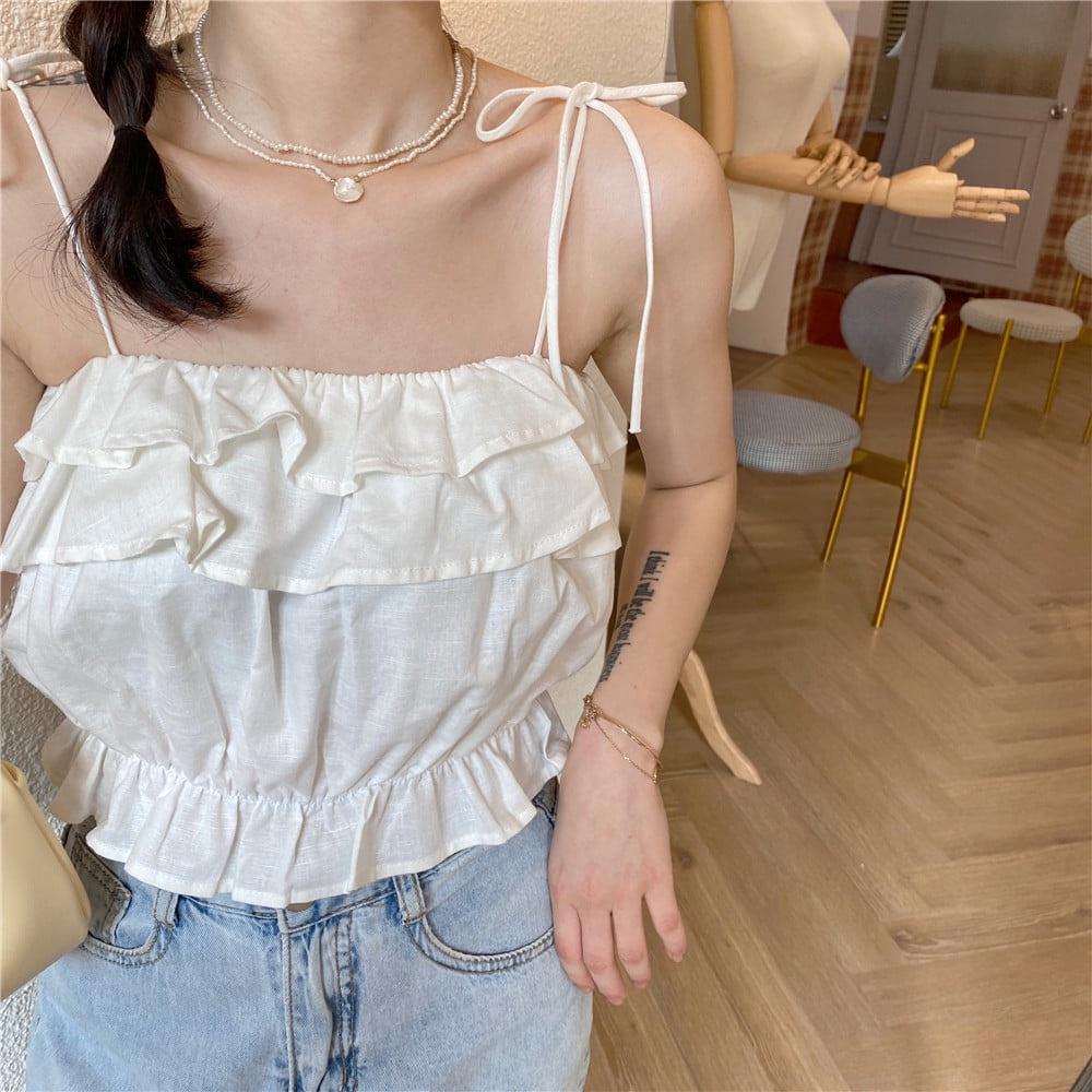 Áo hai dây chất đũi dáng croptop dây buộc vai- Áo 2 dây nữ freesize mặc siêu xinh Thechun