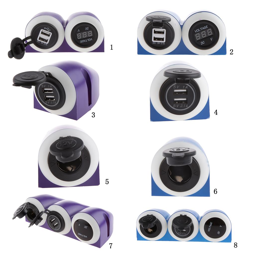 3.1A Dual USB Port Car Charger Power Outlet + Red LED Voltmeter Panel Purple