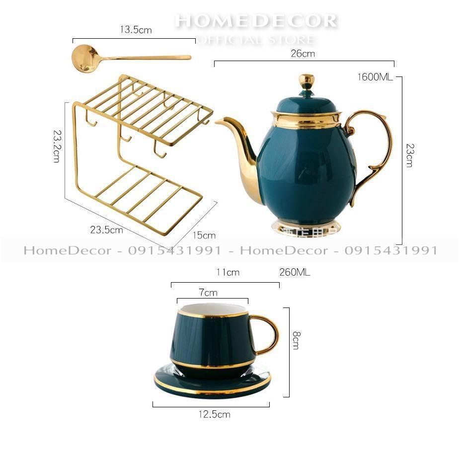 Bộ ấm Chén Sứ Xanh Cổ Vịt ̂́ Kèm Giá Treo