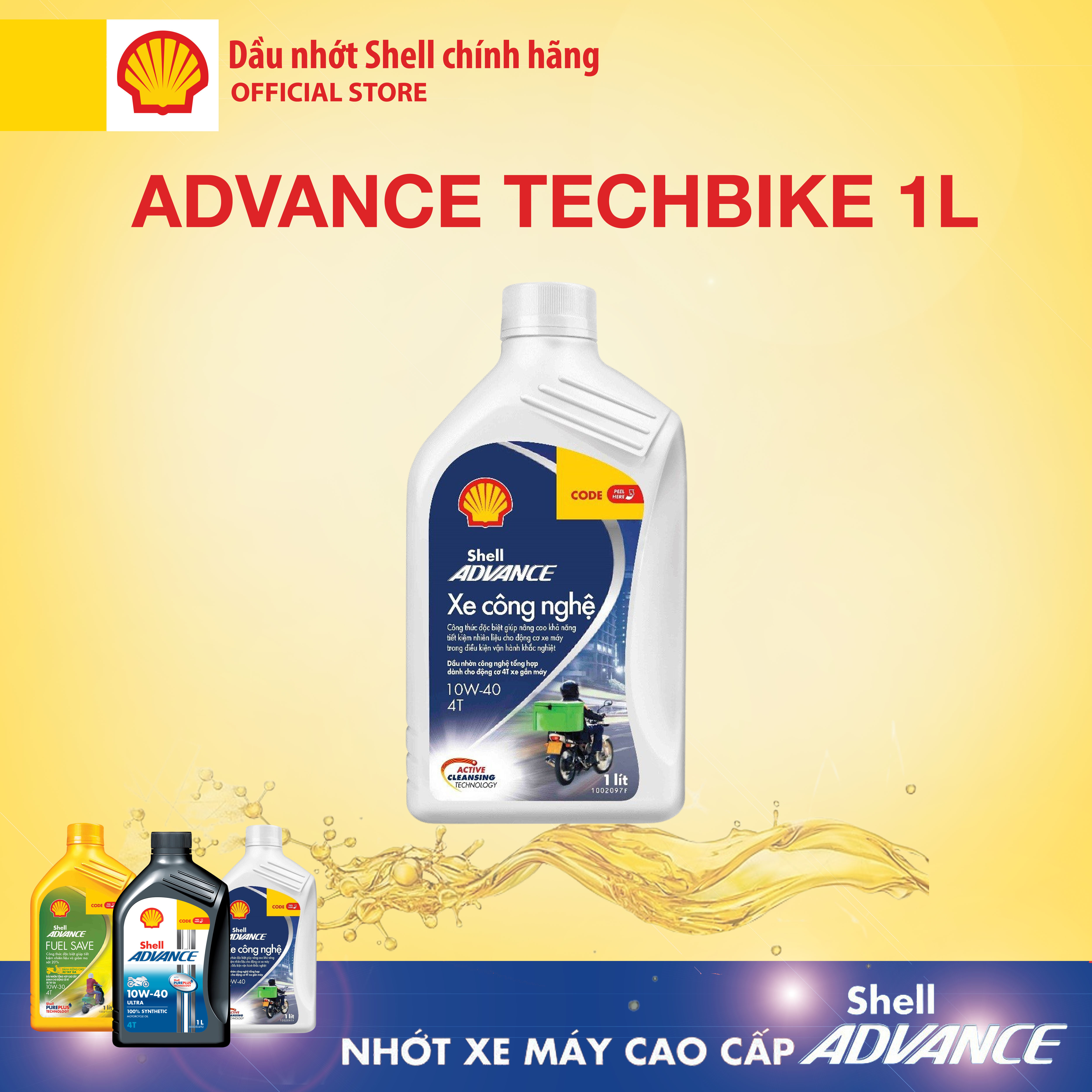 Dầu nhớt xe máy 4T Shell Advance TECHBIKE xe công nghệ 10W40 1L