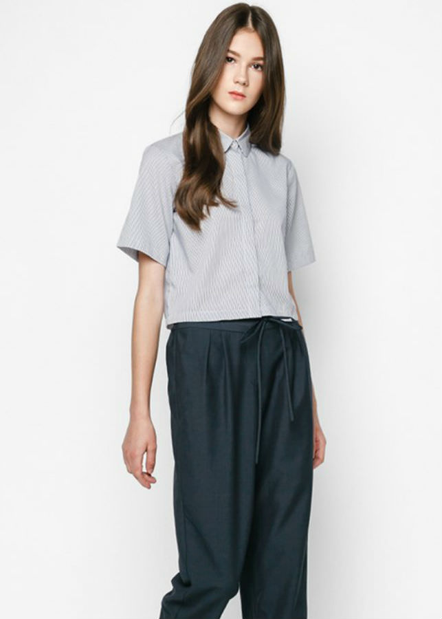 Áo Kiểu Nữ Dáng Lửng Tay Ngắn Mint Basic - Xám (Size