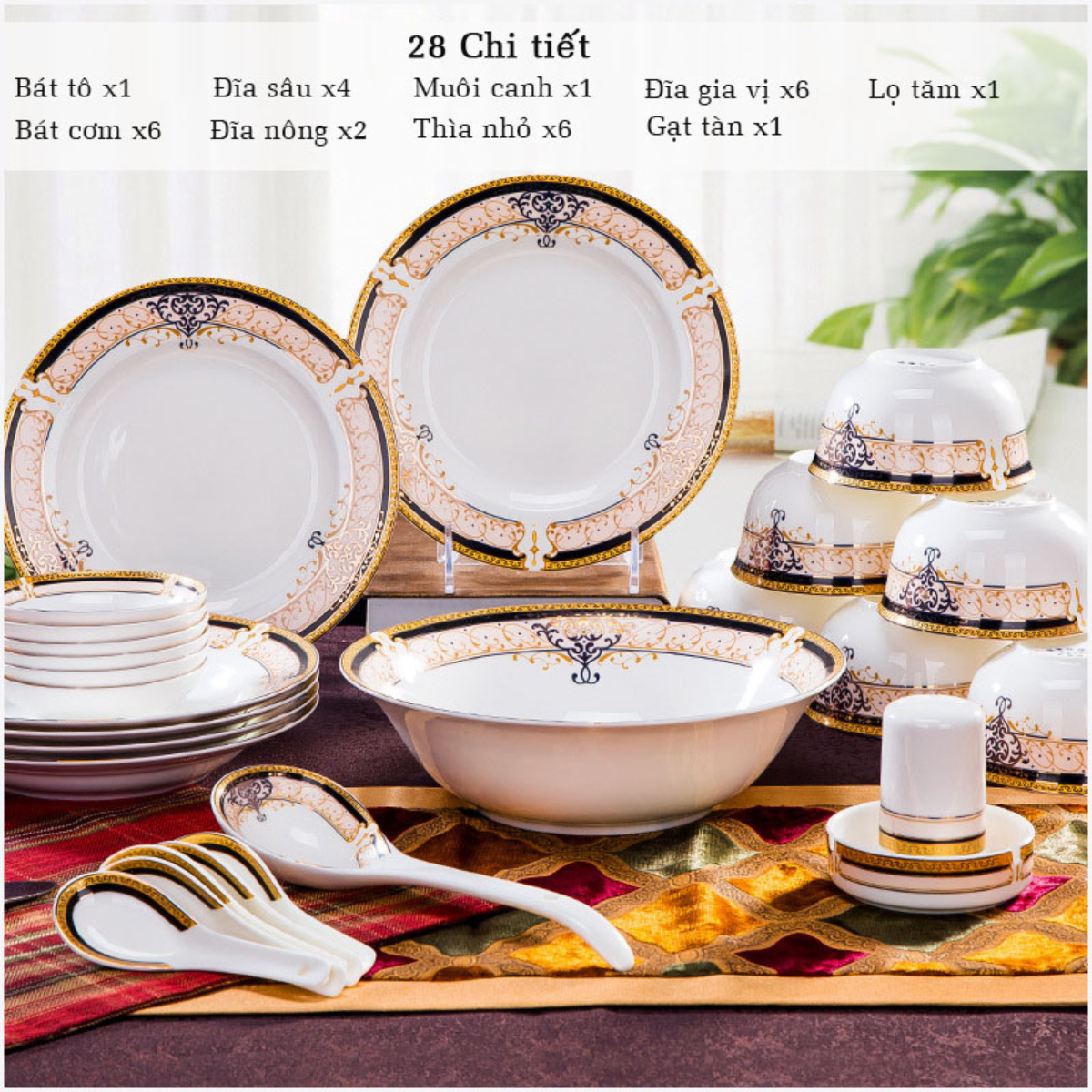 Bộ bát ăn cơm SỨ XƯƠNG Giang Tây cao cấp 28 chi tiết - Bộ chén ăn cơm sang trọng, tinh tế - Bát đĩa mỏng nhẹ nhưng cứng trong và cách nhiệt tốt. Mã GS26